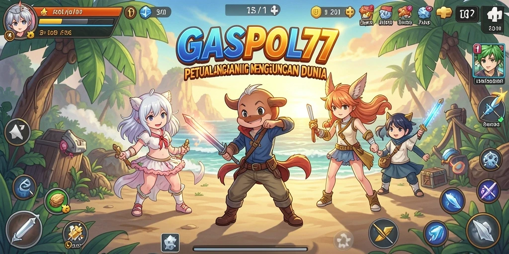 Tampilan gameplay GASPOL77 yang penuh warna dan karakter menarik.