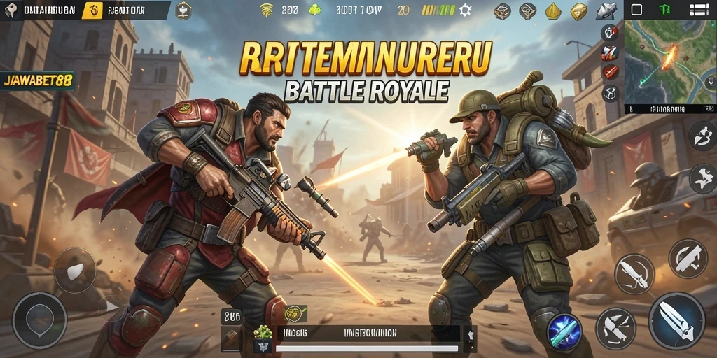 Tampilan gameplay seru dalam JAWABET88 dengan aksi Battle Royale yang mendebarkan.