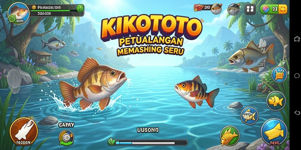 Screenshot gameplay KIKOTOTO yang menunjukkan keseruan memancing.