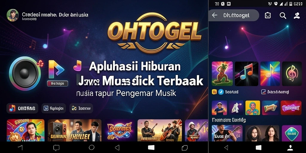 Tampilan screenshot menunjukkan antarmuka OHTOGEL yang menarik dan fitur rekomendasi Musik.