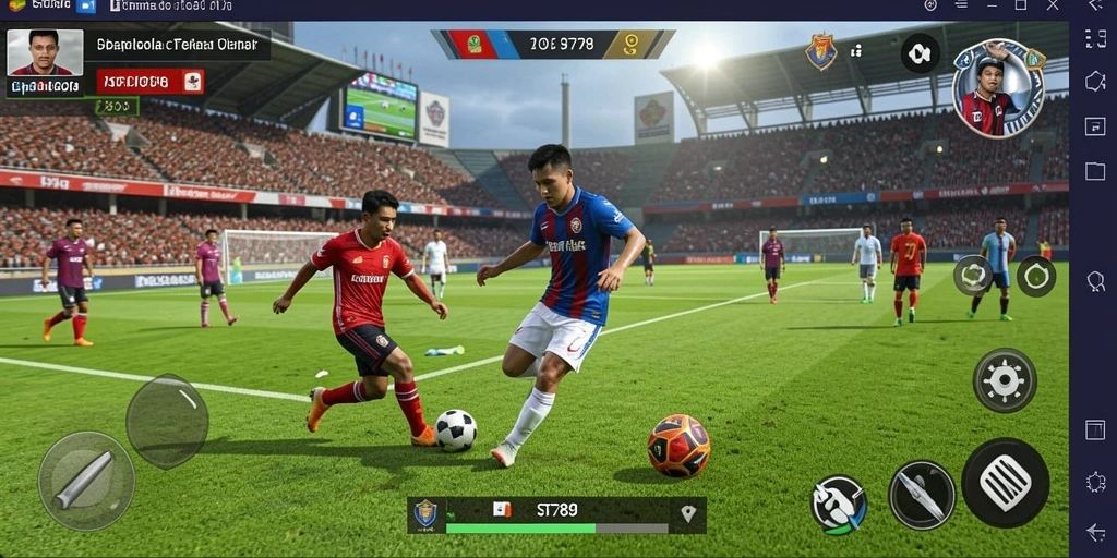 Tampilan gameplay ST789 saat pertandingan sepakbola yang seru.